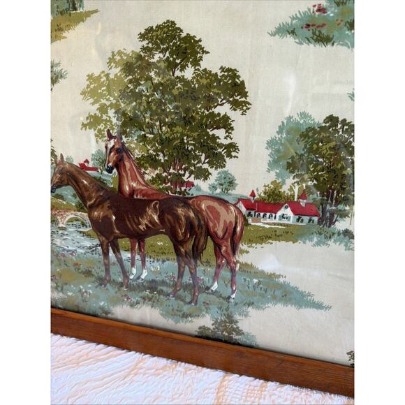 Vintage MCM Trapunto 3-D Puff Fabric Horse Scene In Wooden  Vintage MCM Trapunto 3-D Puff Fabric Horse Scene In Wooden Frame 19 x 26